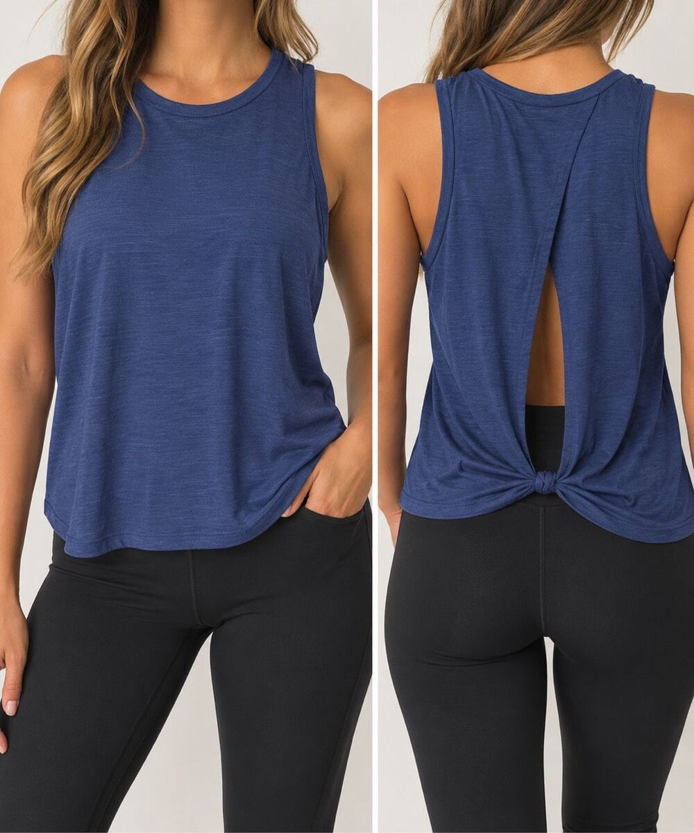 AERO Aeropostale Blue Open Back Twist Tank Top Medium Athleisure